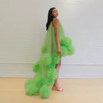 Elegantní Tyl Šaty Green High Low 3D Květiny Jedinečnou Párty Šaty Plesové Šaty bez Rukávů Koktejlové Šaty na Zakázku