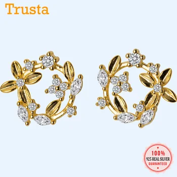 Trusta 925 Sterling Silver Šperky Vysoké Quanlity CZ Zlaté Náušnice Květ Přátelství Dárek Pro Dospívající Dívky, Lady DS1468