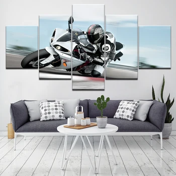 Moderní HD Tisk Wall Art Rámec Plátno Obrázky 5 Kusů Sportovní Motocykl Závodní Obraz, Plakát Domácí Dekoraci Obývacího Pokoje