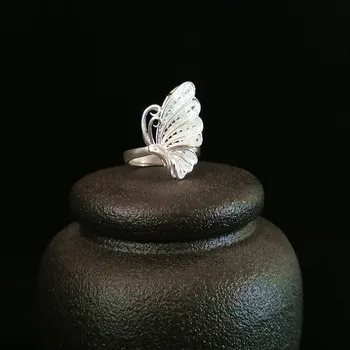 Motýl 999 Mincovní Stříbro Prsteny Pro Ženy Velké Boho Zásnubní Prsten Nastavitelný Ručně Vyráběné Luxusní Vintage Šperky Miao Stříbro