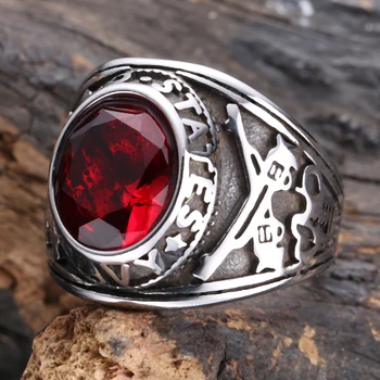 Stříbrná Barva Vintage Šperky Prsteny Pro Muže Dopis Vzor S Červené Granátové Přírodní Kámen Šperky GJ0010