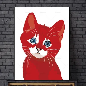 Wall art Obraz kočka kreslených zvířat Plátno Malba dekor plakát malířské plátno Zeď umění umění tiskne na Obrázek domova