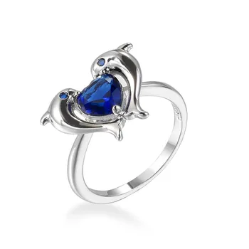 Aneis Bagues Hot Prodej Unikátní Design 925 Stříbro Dva Delfíni S AAA Zirkon Prsteny Pro Ženy CZ Crystal Prsteny Jemné Šperky