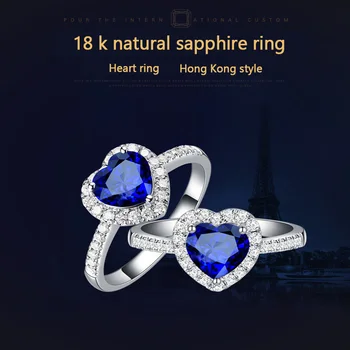 Bague Ringen Vysoce Kvalitní Luxusní Srdce Sapphire Prsten S Vytvořil Akvamarín Kámen Svatební Události Strana Ženského Kruhu