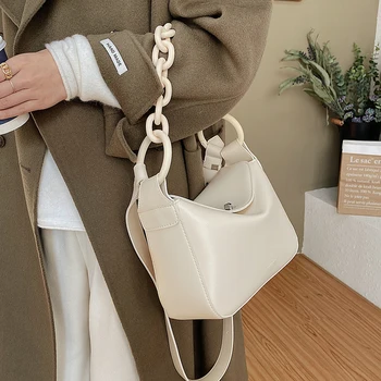 Vintage Řetěz Podpaží taška 2021 Módní Nové Vysoce kvalitní PU Kůže Ženy Značkové Kabelky Vysoké kapacity Rameno Messenger Bag