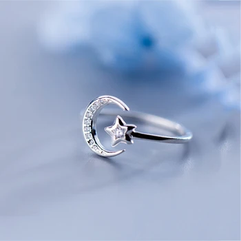 INZATT Real 925 Sterling Silver Minimalistický Zirkon Moon Star Otevření Kroužku Pro Okouzlující Ženy, Strana, Jemné Šperky Roztomilý 2019 Dárek