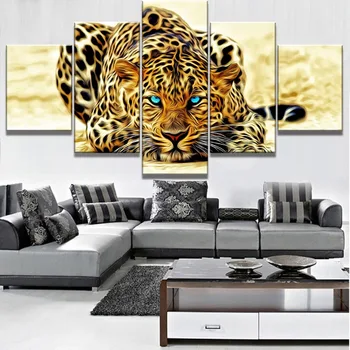 Canvas HD Tiskne Fotografie Moderní Umění Zdi 5 Kusů Zvířat Leopard Obrazů Pro Obývací Pokoj Domácí Výzdoba Abstraktní Plakát