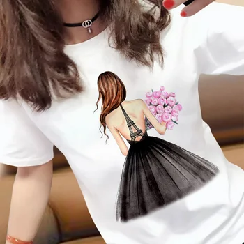 Nové harajuku krásná dáma obrazy Tištěné T Košile Ženy Ležérní Slim White T-shirt Krátký Rukáv Topy Móda Streetwear Tričko