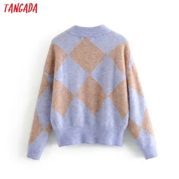 Tangada ženy geometrické oversize pletené svetry dlouhý rukáv vintage lady módní pulovry tlusté zimní stylové topy 3H83