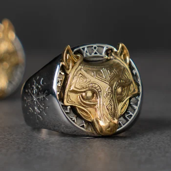 Viking vlk Uzel Fenrir prsten z nerezové oceli Severské mytologie Viking vlk Index Kroužek módní šperky