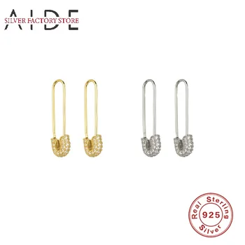 PORADCE korejské Bezpečnostní Pin Knoflíky, Náušnice pro Ženy, Gothic Móda Mikro Vydláždit Zirkony 925 Sterling Silver Náušnice Šperky kolczyki