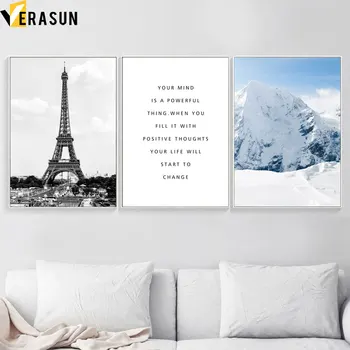 Paříž Věž, Sníh, Hory, Moře, Vlna Citace Wall Art Malířské Plátno Nordic Plakáty A Tisky Zeď Obrázky Pro Obývací Pokoj Dekor