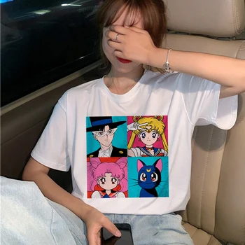 Kawaii Sailor Moon 90 T Shirt Ženy Krátký Rukáv Harajuku Ullzang T-shirt Estetické Anime Roztomilé Tričko Módní Top Tees Žena