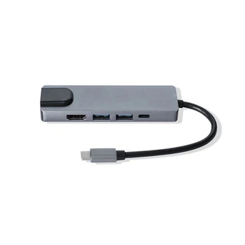 5 V 1 USBC RJ45 HDMI 4K rozhraní USB 3.0 Typu C, Nabíjení Náboje Gigabite Ethernet Lan pro Macbook Pro Air Thunderbolt 3 a USB-C Nabíječka