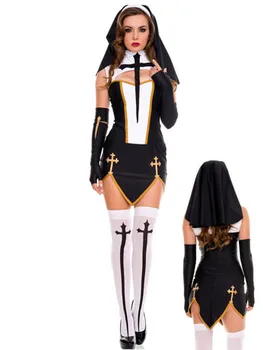 Halloween pro Dospělé Cosplay Kostýmy Jeptiška Sestra Šaty Sexy Služebná Dívka Oblečení Katolické Jeptišky Klubu Stage Šaty Ženy DS Oblečení