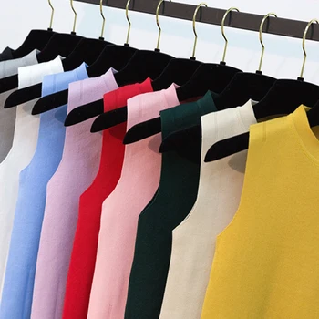 2019 Nové Sexy Ženy T-shirt bez Rukávů 7 barev Plus Velikost tričko ženy Jaro léto Slim Pletené Vesty Topy Ženy Vysoké Kvality