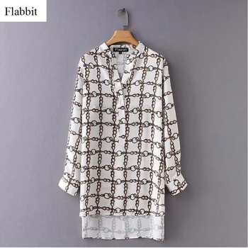 Flabbit ženy vintage řetězce print dlouhá halenka dámy dlouhý rukáv základní halena tričko podzimní košile blusas elegantní volné topy LX0332