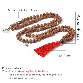 Přírodní Rudraksha Vázané 108 Mala Korálky Náhrdelník Meditace, Jóga Prohlášení Požehnání Modlitby Červeným Střapcem Přívěsek Šperky