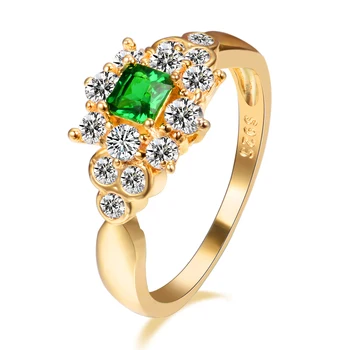 Vysoce Kvalitní Zlaté Barvy Prst Prsten Pro Ženy S Emerald Kubický Zirkon Kameny Slavné Značky Šperky Párty Dárky