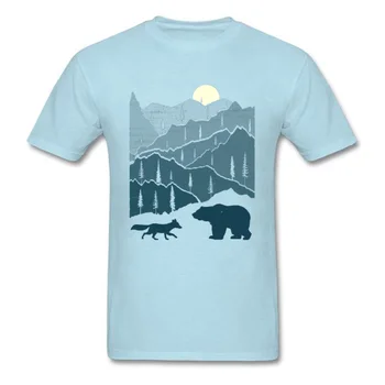 Velká Sleva Bederní T Shirt Mountain Sunset Geomertic Obraz Tričko Fox Bear Zůstat Volně Kolem Krku Tričko Muže, Pokles Lodní Dopravy