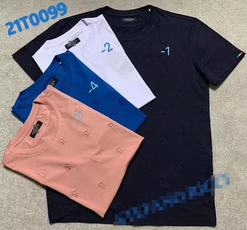 MILIARDÁŘ T-shirt muži bavlna Krátký rukáv košile 2021 létě nový o-neck Fashion výšivky Plná barva Prodyšný M-4XL