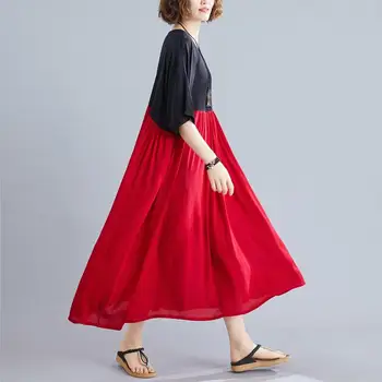 Plus Velikosti Šaty pro Ženy 4xl 5xl 6xl Letní Nadrozměrné Bavlněné Dlouhé Šaty Černá Červená Patchwork Šaty Plášť Femme 2020 Nové Příjezdu