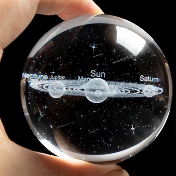Laserem Vyryté Solární Systém Míč 3D Miniaturní Planety Model Koule, Skleněné koule Ornament Domova Dárek pro Astrophile