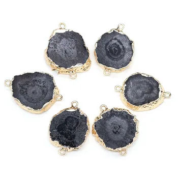 Černá Acháty nepravidelné pozlacené semi-drahých kamenů konektor použitý pro výrobu šperků temperament příslušenství velikost 20x28mm