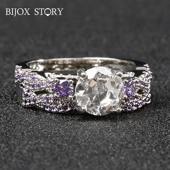 BIJOX PŘÍBĚH Elegantní kouzlo prsten, 925 sterling silver, s ametyst zirkony drahokam šperky prsten pro ženy, svatební zásnubní dar