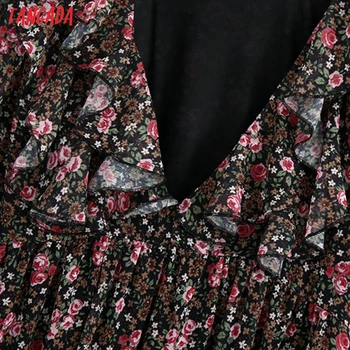 Tangada ženy květinové tisk šaty v neck prohrábnout tři čtvrtletí rukáv 2020 ženy mini šaty vestidos BE674