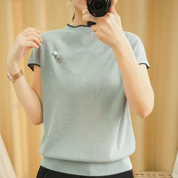 Čisté Bavlny T-shirt Dámské Oblečení korejský Styl O-neck Krátký Rukáv T-košile Oversize Ženy Casual Basic Shirt Top