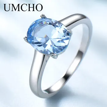 UMCHO Elegantní Real 925 Sterling Silver Snubní Prsteny, Sky Blue Topaz Drahokam Prsten pro Ženy Přívěsky Strany Jemné Šperky Žena