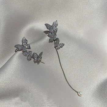Módní Nové Příjezdu Asymetrické Motýl Dlouhé Dámské Náušnice Drahokamu Sladké Temperament Jednoduché Náušnice Pearl Přívěsek Šperky