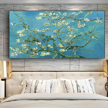 Van Gogh Almond Blossom Květiny Oleje Umění Malba na Plátně, Plakáty Impresionistické Otisky Umění Nástěnné Obrázky pro Obývací Pokoj Dekor