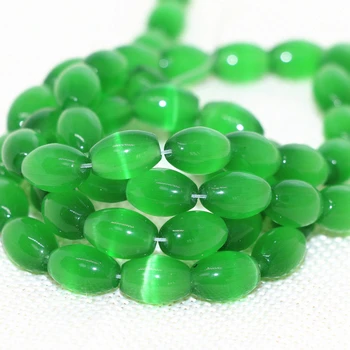 Nový přírůstek hot prodej tmavě zelené AAA kočičí oko opal rýže 8*12 mm pro výrobu šperků volné korálky 14inch B1570