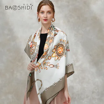 [BAOSHIDI]2017 Nejnovější design, hedvábí módní šátek,16m/m tlusté Nekonečno 132*132 Šátky ženy, Luxusní značky lady hedvábí šál
