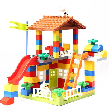 Kompatibilní LegoINGlys Duploed Velké Velikosti Slide Bloky, Město, Dům, Střecha Velké Částice Stavební Bloky Hrad Cihly Hračky Pro Děti