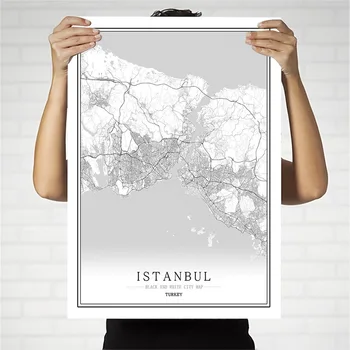 Turecko Černé a Bílé Mapa Města, Plakát Nordic Obývací Pokoj Ankara Istanbul Wall Art Home Dekor Plátno Obraz Kreativní dárek
