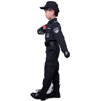 Halloween Policista Cosplay Kostýmy pro Kluky Děti Dívky Speciral Force Combat Taktická Černá Bunda SWAT Oblečení s Pásem