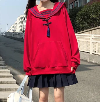 Japonské Elegantní Student Harajuku Námořník Límec Mikiny Mikina 2020 Jaro Podzim Pulovry Mikina Kawaii Kapse Košile