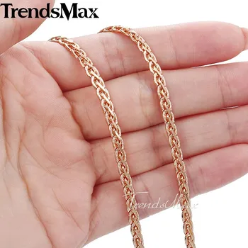 Trendsmax 5mm Dámské Pánské Náhrdelník Rose Zlaté Barvy Pšenice Řetěz Velkoobchodní Dropship Šperky GN214