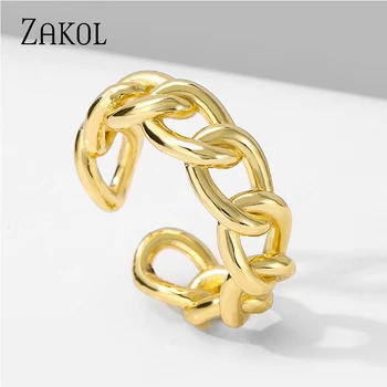 ZAKOL Luxusní Design Řetěz AAA Zirkony Zlaté Barvě Otevřít Nastavitelné Prsteny pro Ženy, Muže Módní Pár Šperky FSRP2164