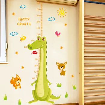 Kreslený Zelené Samolepky na Zeď Krokodýl dítě Dítě Růst Měření Výšky Nohou Nálepka dětský Pokoj Ložnice Zdi Dekor pvc Obtisky
