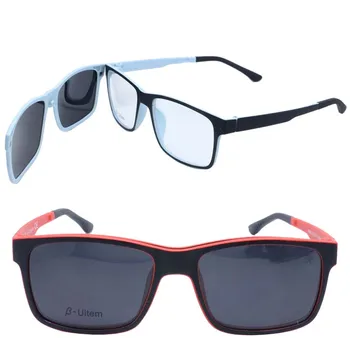 Fullrim TR90 náměstí dual barva velké velikosti dioptrické brýle s megnatic klip na vyměnitelné polarizační brýle čočky P001