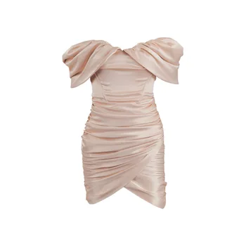 Paní oblečení OVRCOS 2020 Podzim Nové ramínek Skládaný Šaty jednobarevné sexy šaty