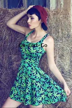 Jamajka šaty Maple leaf tisk Zelené šaty Letní Dámské šaty Tank