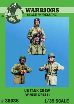 1/35 WWII US TANK CREW (zimní oblečení), 4 Pryskyřice Postavy Soupravy Warriors #35036 Nesmontované Uncolored Model