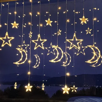 3,5 M Hvězdičkový Moon LED Závěs Světla, Svatby, Romantické Garland Víla Světla Řetězec Ramadánu Festivalu Party Domácí Dekorace Lampa 12LED