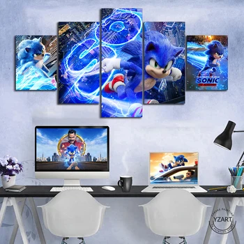 5kusů Sonic The Hedgehog Film, Plakát, umělecké Dílo, Plátno, Obrazy HD Karikatura Zeď Obraz pro Domácí Dekor,Nerámováno