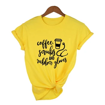 Káva Křoviny a Gumové Rukavice Dopis Tisk Ženy Letní Módní T-Shirt Volné Sestra Tričko Vtipné Ošetřovatelství Grafické Tee